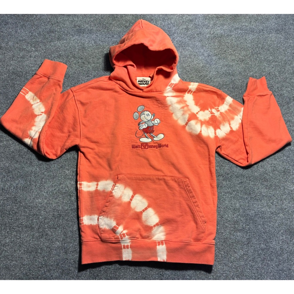 Disney Mickey Mouse Walt Disney World Orange Tie Dye‎ Hoodie Mens Small